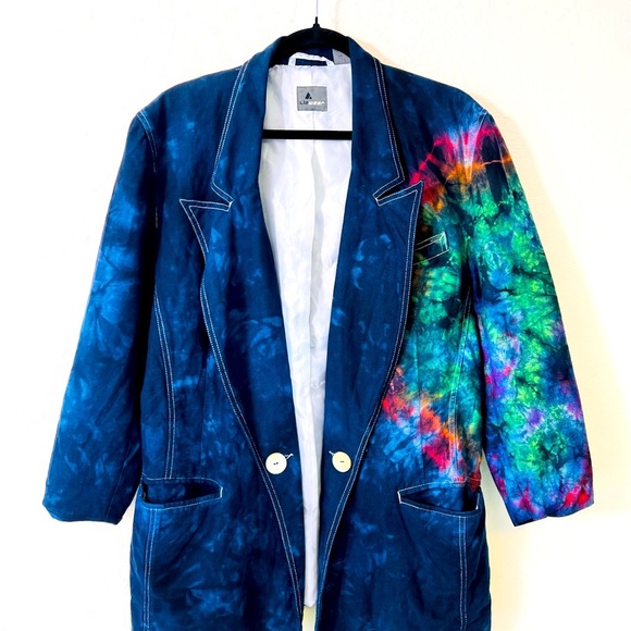 Vintage Lizwear Custom Tie Dye Blazer Jacket Mother of Pearl Buttons 8 - Picture 1 of 9